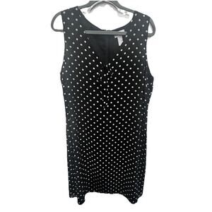 Old Navy Sleeveless Dress Midi Black White Polka Dot Keyhole Neck Lined Size 18